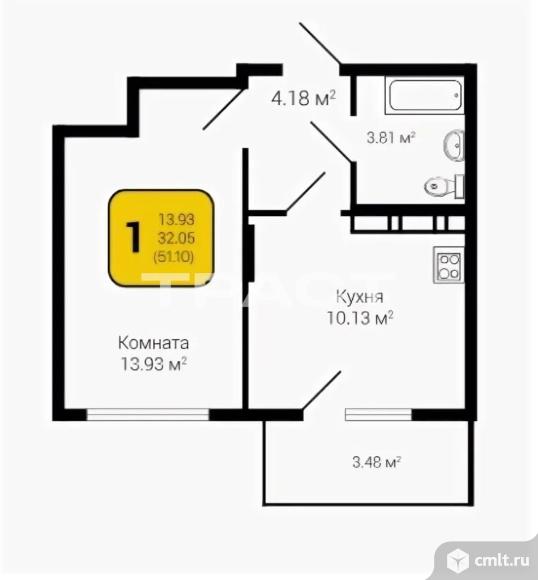 1-комнатная квартира 32,05 кв.м. Фото 1.