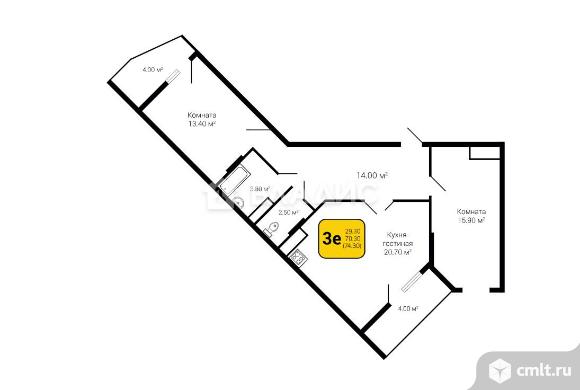 2-комнатная квартира 74,3 кв.м. Фото 7.