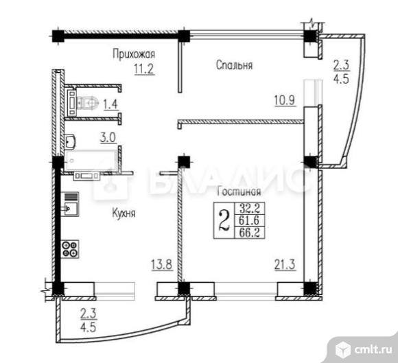 2-комнатная квартира 61,1 кв.м. Фото 13.