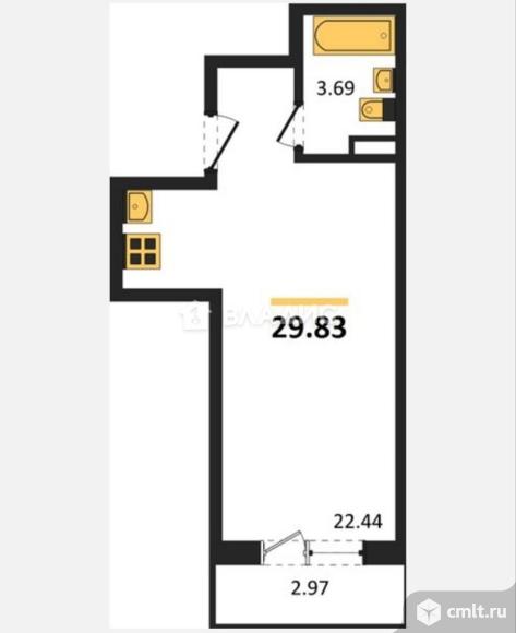1-комнатная квартира 29,83 кв.м. Фото 13.