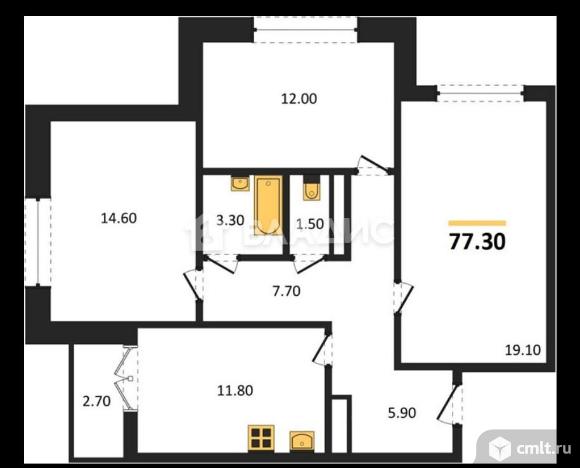 3-комнатная квартира 77,3 кв.м. Фото 16.