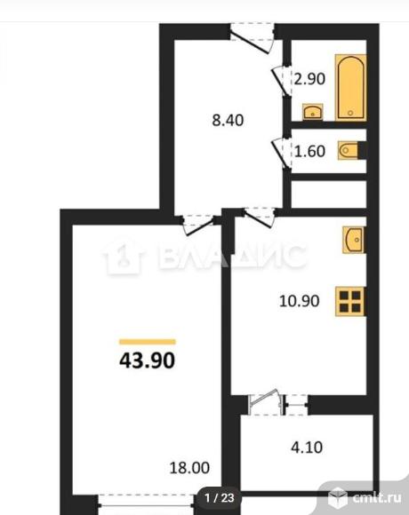 1-комнатная квартира 43,9 кв.м. Фото 8.
