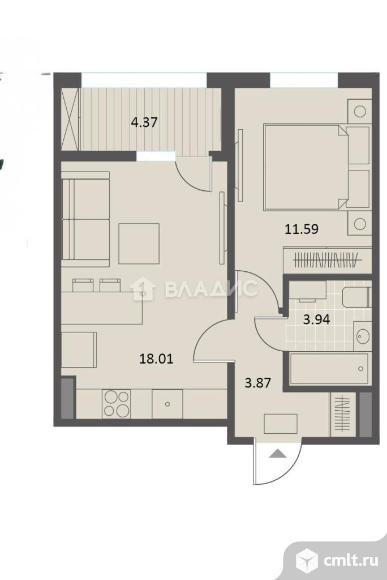 1-комнатная квартира 39,6 кв.м. Фото 17.
