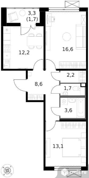 Продам 2-комн. квартиру 59.6 кв.м.. Фото 1.