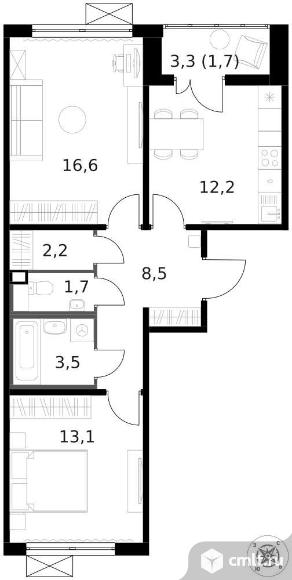 Продам 2-комн. квартиру 59.4 кв.м.. Фото 1.