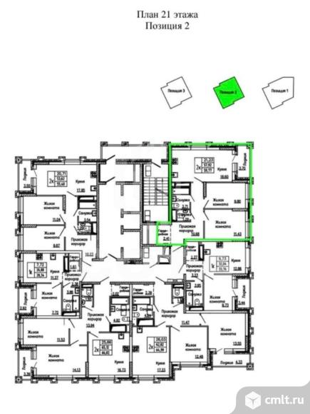 2-комнатная квартира 59,77 кв.м. Фото 2.