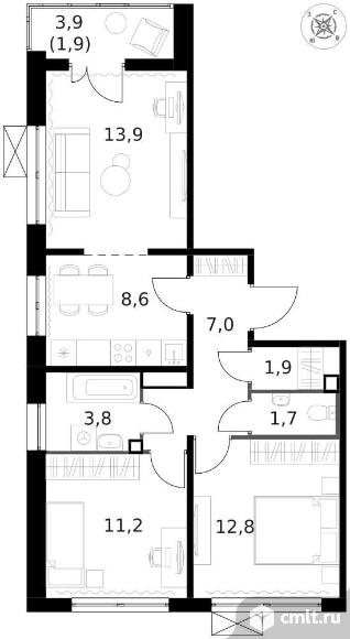Продам 3-комн. квартиру 63.2 кв.м.. Фото 1.