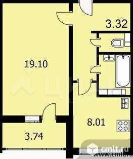 1-комнатная квартира 38 кв.м. Фото 1.