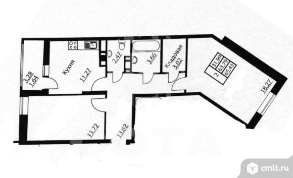 2-комнатная квартира 63,3 кв.м. Фото 17.
