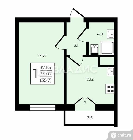 1-комнатная квартира 35,7 кв.м. Фото 14.