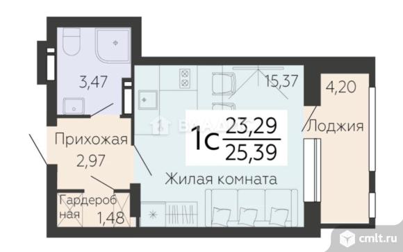 1-комнатная квартира 25,39 кв.м. Фото 16.