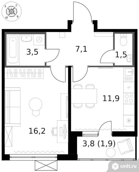 Продам 1-комн. квартиру 42.1 кв.м.. Фото 1.