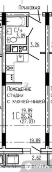 1-комнатная квартира 25,73 кв.м. Фото 20.