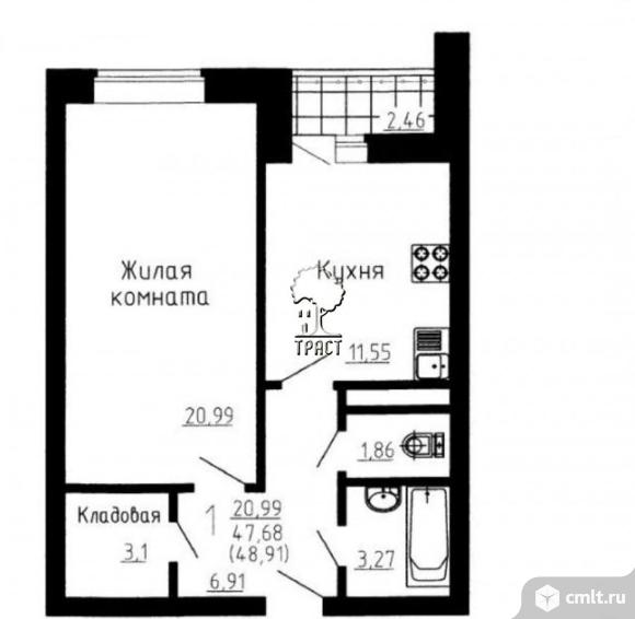1-комнатная квартира 50 кв.м. Фото 4.