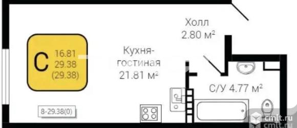 1-комнатная квартира 29,38 кв.м. Фото 11.
