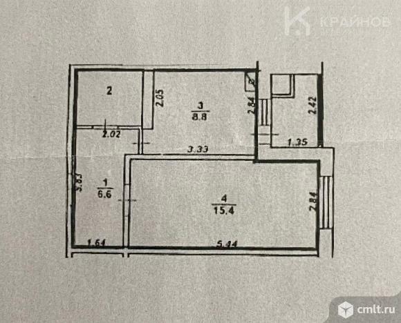 1-комнатная квартира 34,8 кв.м. Фото 1.