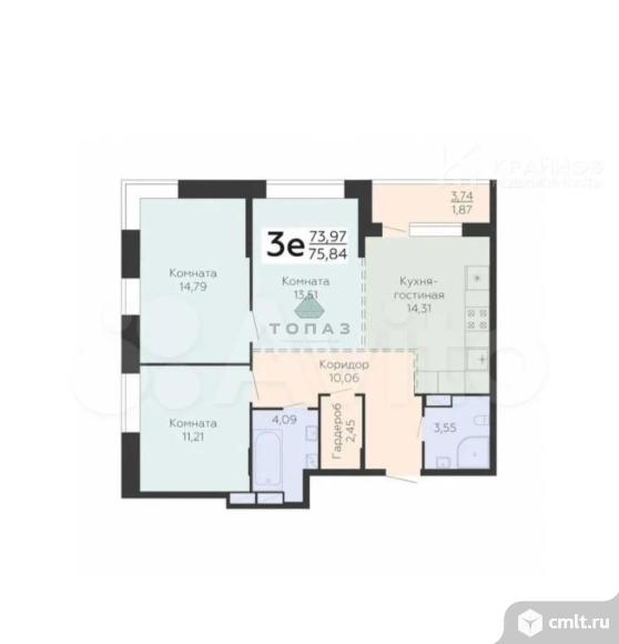 3-комнатная квартира 73,94 кв.м. Фото 1.