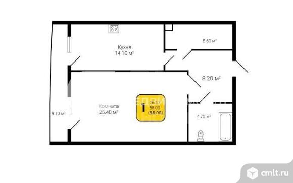 1-комнатная квартира 58 кв.м. Фото 16.