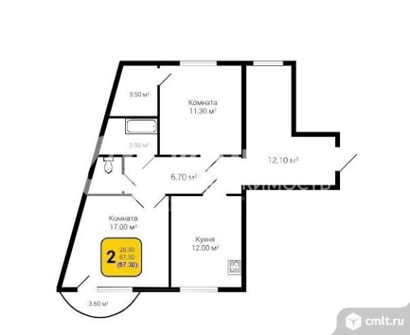 2-комнатная квартира 67,3 кв.м. Фото 9.