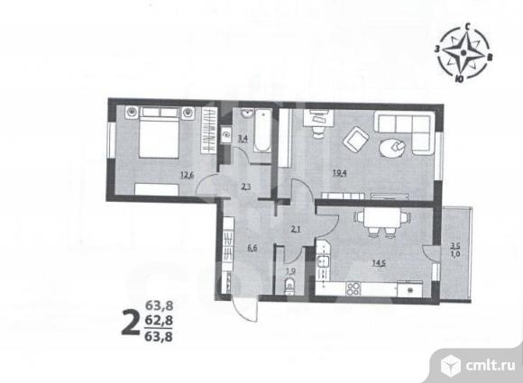 2-комнатная квартира 62,7 кв.м. Фото 1.