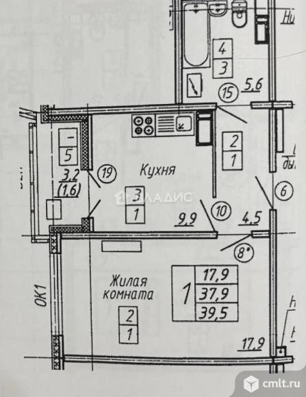 1-комнатная квартира 39,5 кв.м. Фото 8.