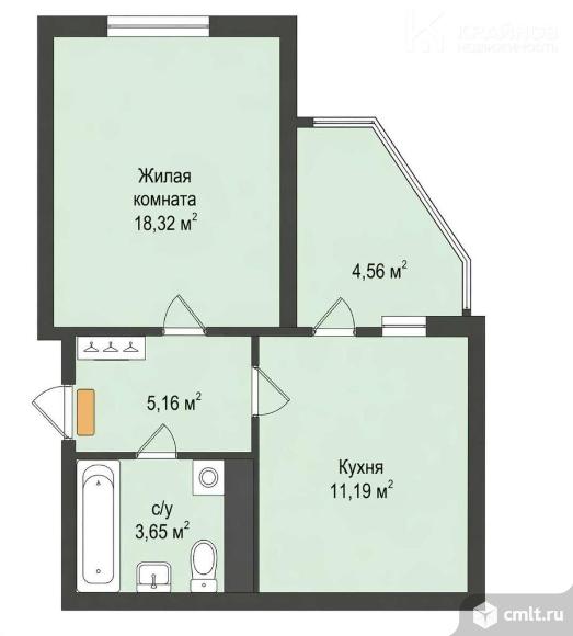 1-комнатная квартира 38,3 кв.м. Фото 1.
