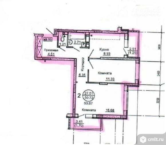2-комнатная квартира 50,72 кв.м. Фото 1.