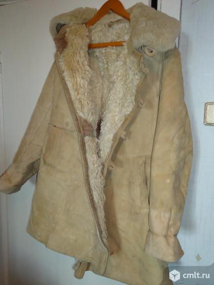 Шуба зимняя меховая натур. белая (тулуп) унисекс р-р 46-48. Фото 1.