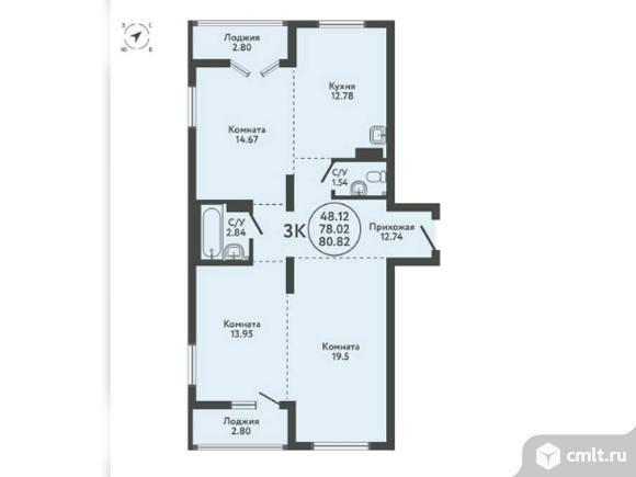 Продается 3-комн. квартира 80.82 кв.м.. Фото 2.