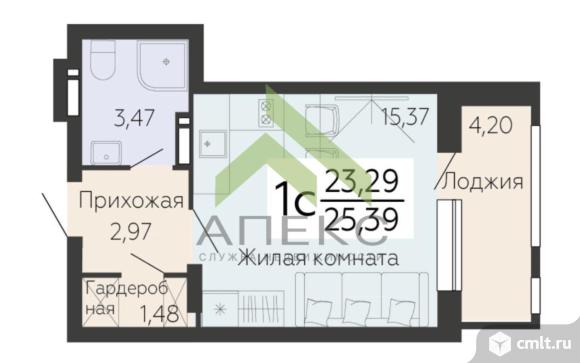 1-комнатная квартира 23,29 кв.м. Фото 1.