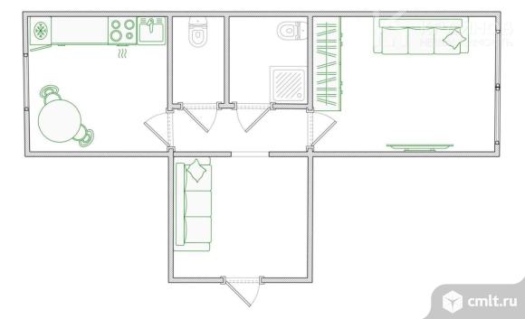 1-комнатная квартира 42,4 кв.м. Фото 1.