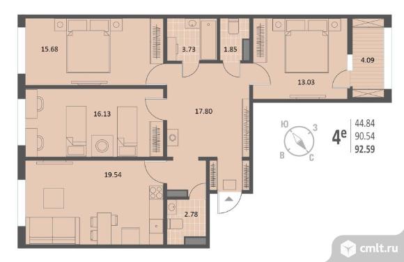 3-комнатная квартира 92,59 кв.м. Фото 14.