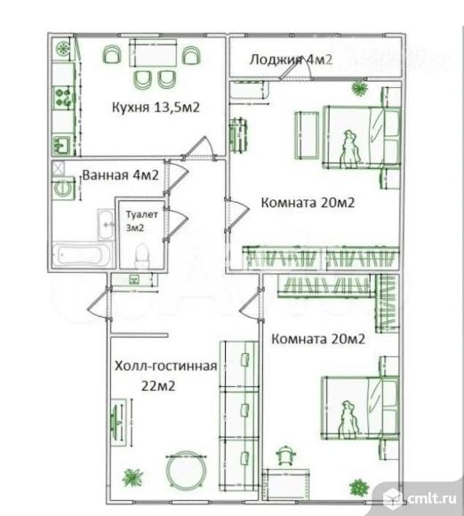 3-комнатная квартира 87 кв.м. Фото 18.