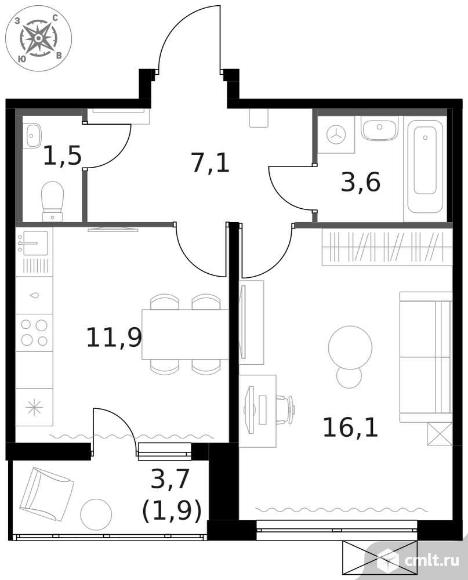 Продам 1-комн. квартиру 42.2 кв.м.. Фото 1.