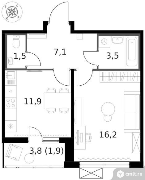 Продам 1-комн. квартиру 42.1 кв.м.. Фото 1.