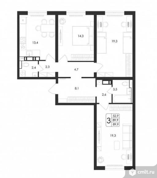 3-комнатная квартира 89,4 кв.м. Фото 15.