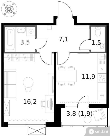 Продам 1-комн. квартиру 42.1 кв.м.. Фото 1.