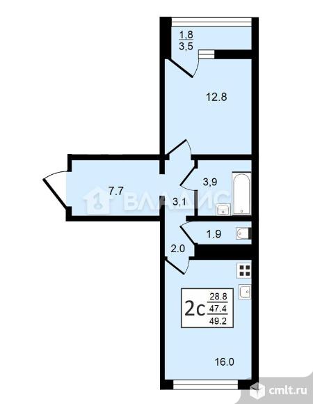 1-комнатная квартира 49,2 кв.м. Фото 18.