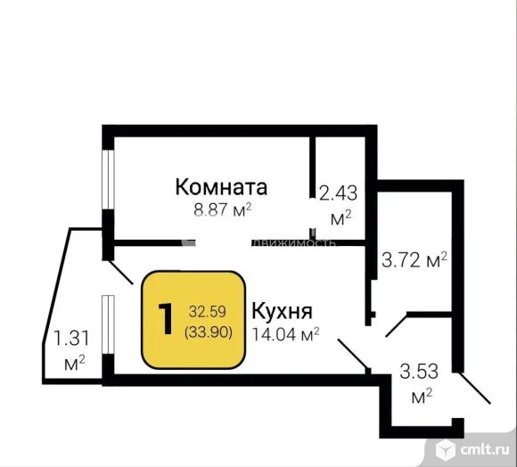 1-комнатная квартира 33,4 кв.м. Фото 16.