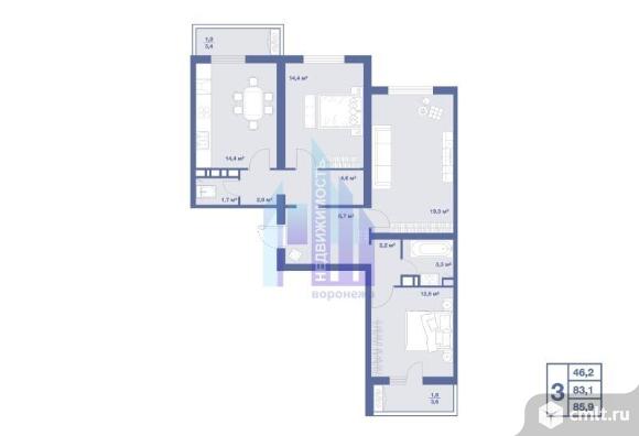 3-комнатная квартира 85,7 кв.м. Фото 8.