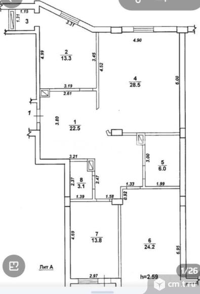 3-комнатная квартира 112,9 кв.м. Фото 1.