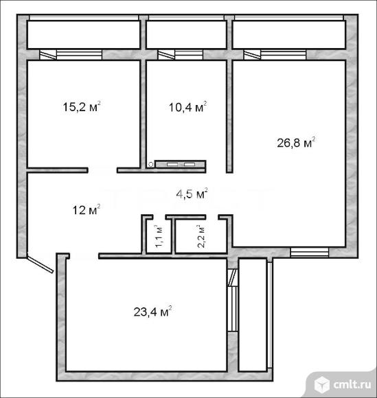 3-комнатная квартира 95,6 кв.м. Фото 1.