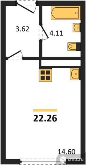 1-комнатная квартира 22,26 кв.м. Фото 3.