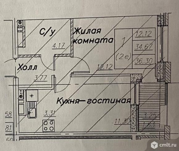 1-комнатная квартира 37 кв.м. Фото 10.