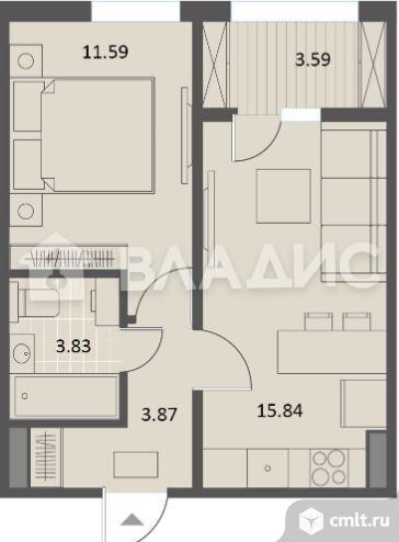 1-комнатная квартира 36,93 кв.м. Фото 11.