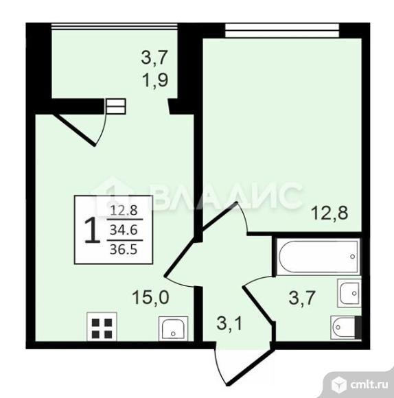 1-комнатная квартира 36,5 кв.м. Фото 10.