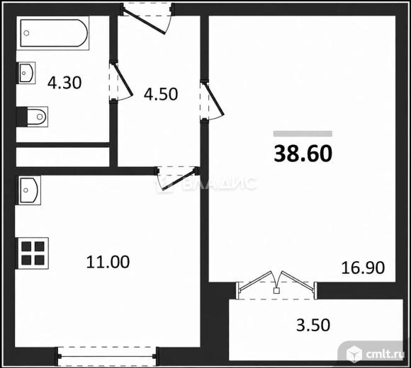 1-комнатная квартира 38,6 кв.м. Фото 13.