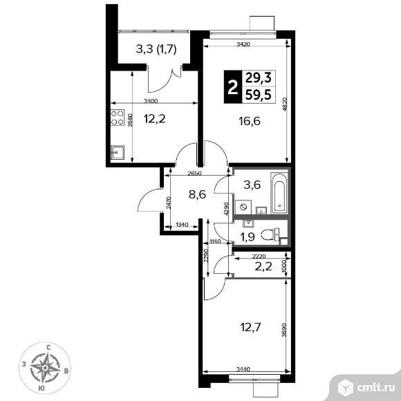 Продам 2-комн. квартиру 59.5 кв.м.. Фото 1.