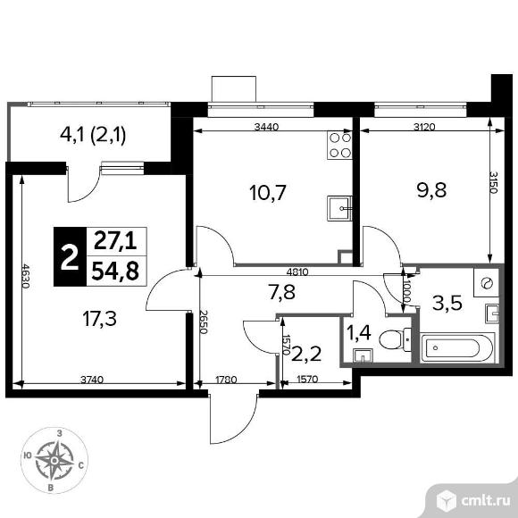 Продам 2-комн. квартиру 54.7 кв.м.. Фото 1.