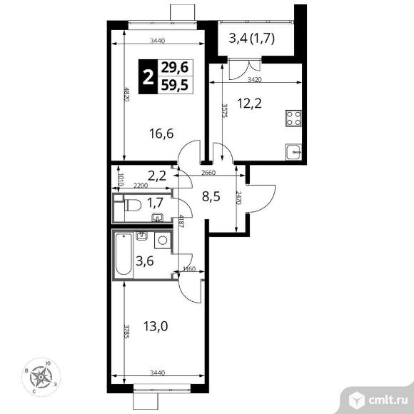 Продам 2-комн. квартиру 59.2 кв.м.. Фото 1.